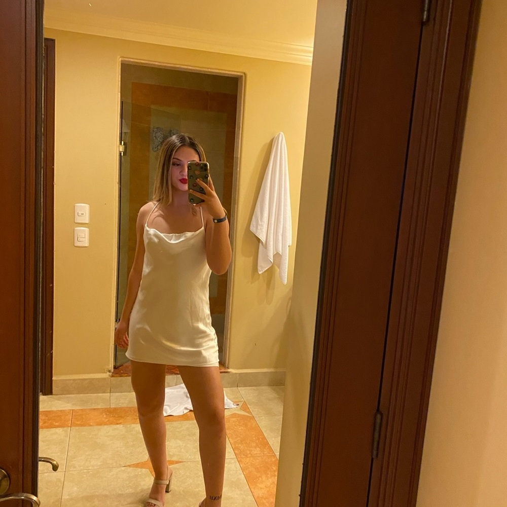 White silk mini dress